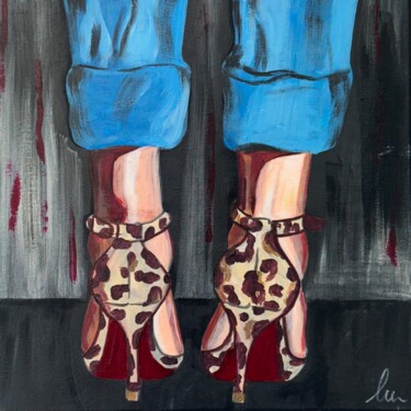 Schilderij getiteld "Chaussures 1" door Laurence Uzan, Origineel Kunstwerk, Acryl Gemonteerd op Frame voor houten brancard