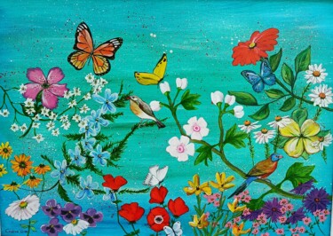 绘画 标题为“PÁJAROS DE PRIMAVERA” 由Cristina Díez, 原创艺术品, 油 安装在木板上
