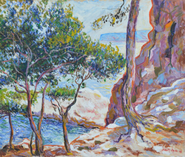 Schilderij getiteld "Chemin dans les cal…" door Patrick Marie, Origineel Kunstwerk, Olie Gemonteerd op Frame voor houten bra…