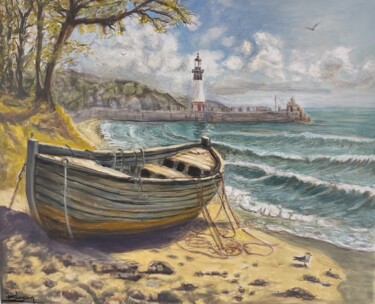Pintura intitulada "Rivage" por Pascal Bourgouin, Obras de arte originais, Óleo Montado em Armação em madeira