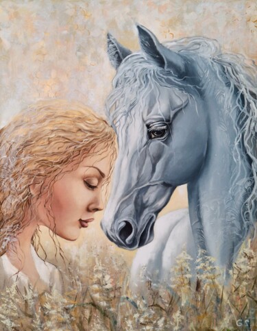 Painting titled "Понимание" by Galina Shumilova, Original Artwork, Oil Mounted on Wood Stretcher frame