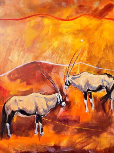Oryx de Namibie - Kalahari’s treasure I Pintura titulada "Oryx de Namibie - K…" por Morgane De Back, Obra de arte original, Oleo