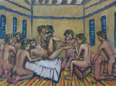Pittura intitolato "Symposium" da Giorgos Nicolaou (Gncl), Opera d'arte originale, Olio Montato su Cartone