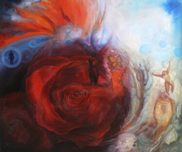 Schilderij getiteld "Мистерия Розы" door Valerii Semenikhin, Origineel Kunstwerk, Olie Gemonteerd op Frame voor houten branc…