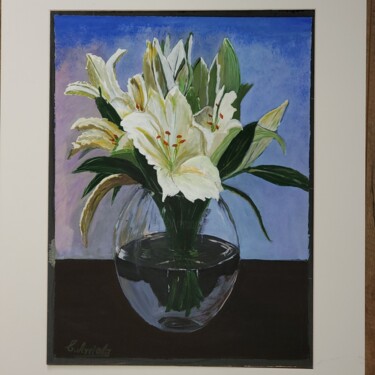 Painting titled "WHITE LILIES OR AMA…" by Carlos Arriola, Original Artwork, Acrylic