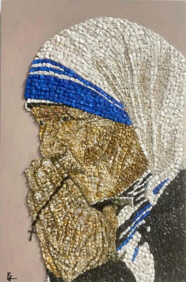 "Silent Prayer" başlıklı Heykel Erieta Gajtani tarafından, Orijinal sanat, Mozaik Ahşap panel üzerine monte edilmiş