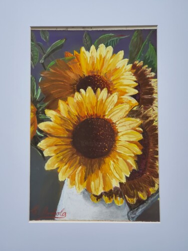 Painting titled "SUNFLOWER-2 (# 108)" by Carlos Arriola, Original Artwork, Pastel Mounted on Other rigid panel