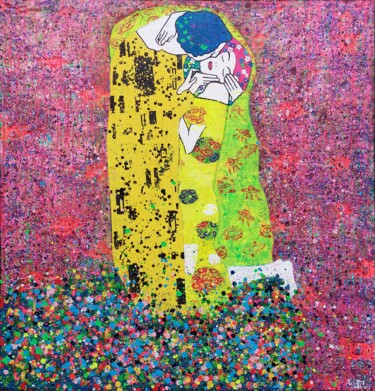 绘画 标题为“Klimt's Kiss in tho…” 由Giuseppe Valia, 原创艺术品, 喷漆 安装在木质担架架上