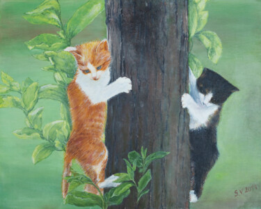 Painting titled "Let`s play. Kittens" by Galina Vasiljeva, Original Artwork, Acrylic