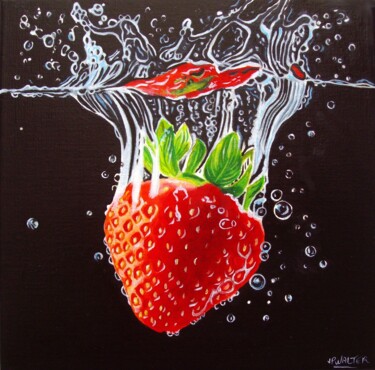绘画 标题为“Fraise à l'eau” 由Jean-Pierre Walter, 原创艺术品, 油 安装在木质担架架上