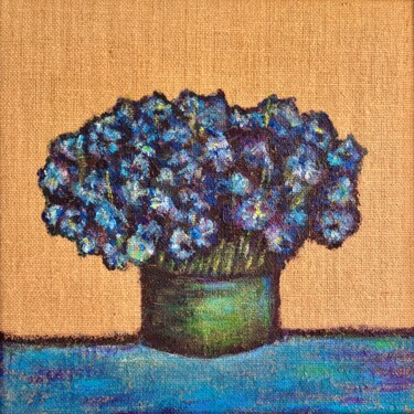 Schilderij getiteld "Vergissmeinnicht" door Dinara Daniel, Origineel Kunstwerk, Acryl Gemonteerd op Frame voor houten branca…