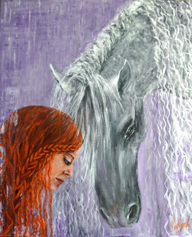 绘画 标题为“Girl and Horse. Sil…” 由Galina Vasiljeva, 原创艺术品, 丙烯