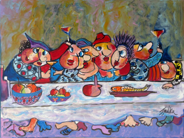 Pittura intitolato "Noisy Supper" da Malka Tsentsiper, Opera d'arte originale, Acrilico Montato su Telaio per barella in leg…