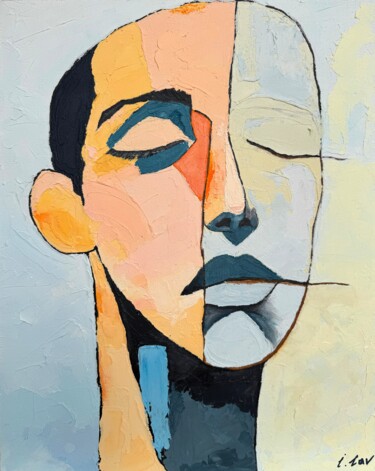 Thread. Modern Textured Abstract Female Face Painting 绘画 标题为“Thread. Modern Text…” 由Irina Lav, 原创艺术品, 丙烯 安装在木质担架架上