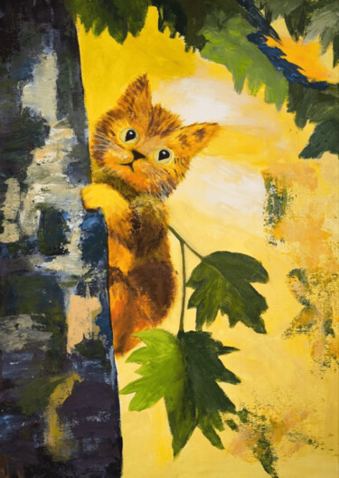 Look who's peeking out! Pittura intitolato "Look who's peeking…" da Nina Timoshenko, Opera d'arte originale, Acrilico