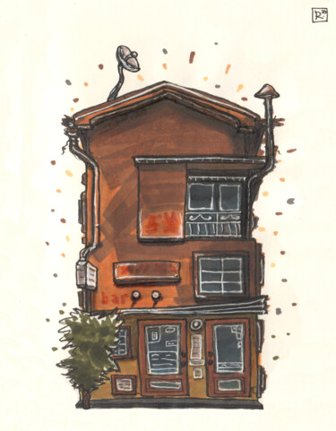 Old bar in Asian style Drawing titled "Old bar in Asian st…" by Zaur Romanov, Original Artwork, Marker