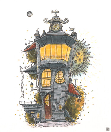 Old house in steampunk style 图画 标题为“Old house in steamp…” 由Zaur Romanov, 原创艺术品, 标记