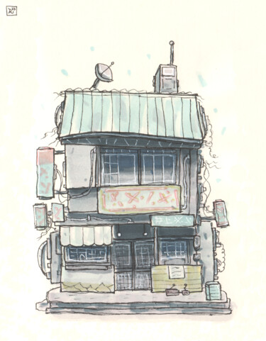 Shop in Asian style Рисунок под названием "Shop in Asian style" - Zaur Romanov, Подлинное произведение искусства, Маркер