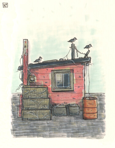 제목이 "Fisherman's hut"인 그림 Steam Ro로, 원작, 마커