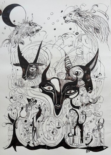 Schilderij getiteld "Anima Mundi" door Eugen Serbanescu, Origineel Kunstwerk, Inkt