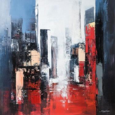 Digital Arts titled "Rising Skyline" by Sara Swati, Original Artwork, AI generated image Mounted on Wood Stretcher frame