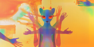 数字艺术 标题为“Cosmic Cat Oracle —…” 由Rimma Mantika, 原创艺术品, 数字拼贴
