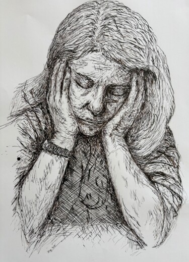 Painting titled "Somnique" by Eugen Serbanescu, Original Artwork, Ink