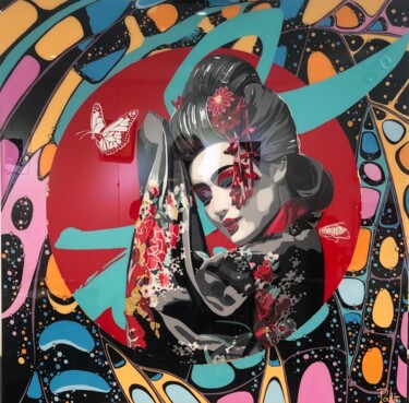 Painting titled "GEISHA III" by François Poulat, Original Artwork, Acrylic Mounted on Wood Stretcher frame