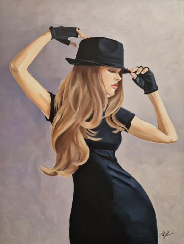 Little black hat (2) Pittura intitolato "Little black hat (2)" da Tatiana Karchevskaya, Opera d'arte originale, Olio Montato su Telaio per barell…