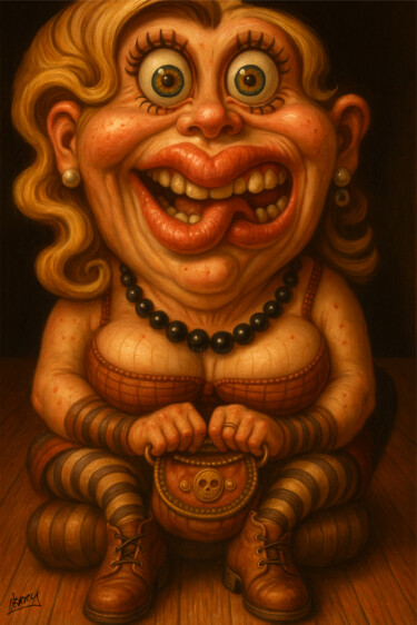 Mama Flaps Schilderij getiteld "Mama Flaps" door Spencer Derry, Origineel Kunstwerk, AI gegenereerde afbeelding