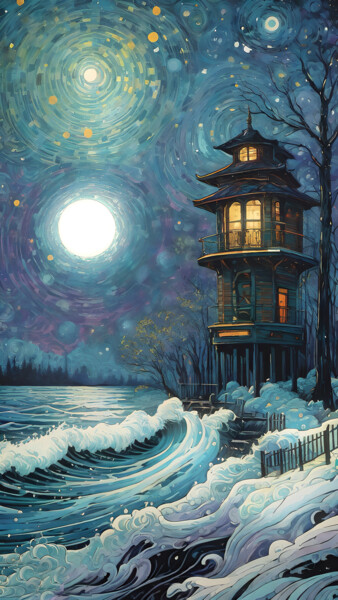 Digitale Kunst getiteld "Winter Idyll in the…" door Sofia Markina, Origineel Kunstwerk, AI gegenereerde afbeelding