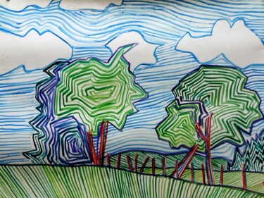 Peinture intitulée "Ma campagne !" par Garjifet, Œuvre d'art originale, Gouache