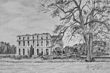 Desenho intitulada "Ruine de château de…" por Michel De Ruyck, Obras de arte originais, Lápis Montado em Cartão