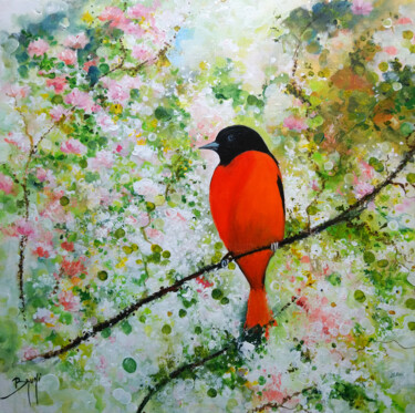 绘画 标题为“L’Oiseau du bonheur” 由Eric Bruni, 原创艺术品, 油 安装在木质担架架上