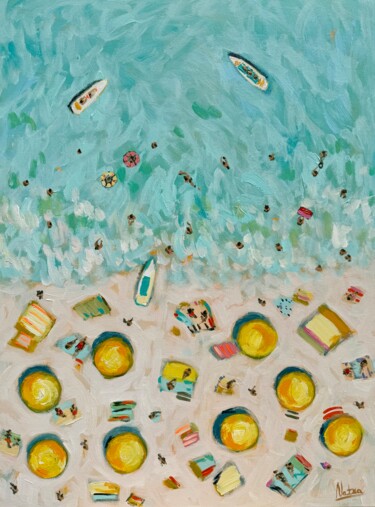 Schilderij getiteld "Blue Blue Beach" door Natalia Nosek (NATXA), Origineel Kunstwerk, Acryl Gemonteerd op Frame voor houten…