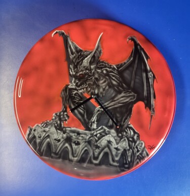 Schilderij getiteld "Horloge gargouille" door Daniel Vander Elst (DV Tattoo Art), Origineel Kunstwerk, Airbrush