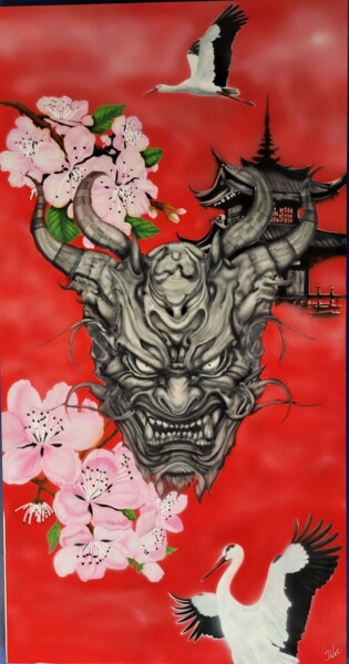绘画 标题为“Démon japonais” 由Daniel Vander Elst (DV Tattoo Art), 原创艺术品, 喷枪