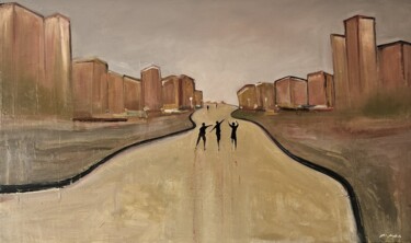 Картина под названием "In the city" - Mariusz Makula, Подлинное произведение искусства, Масло