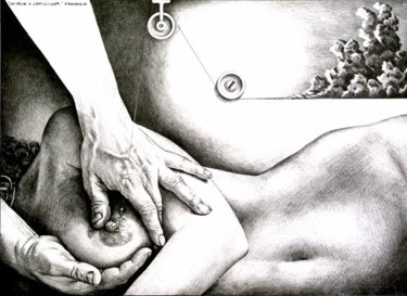 Dessin intitulée "la pêche à l'anti-c…" par Alain Bonnand, Œuvre d'art originale