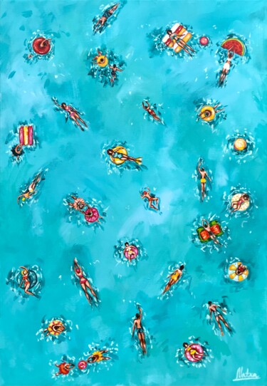 Schilderij getiteld "Happy Swimmers" door Natalia Nosek (NATXA), Origineel Kunstwerk, Acryl Gemonteerd op Frame voor houten…
