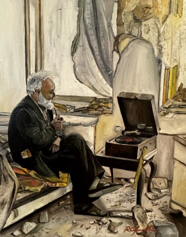 Schilderij getiteld "Il Vinile" door Roberto Cafarotti, Origineel Kunstwerk, Olie Gemonteerd op Frame voor houten brancard