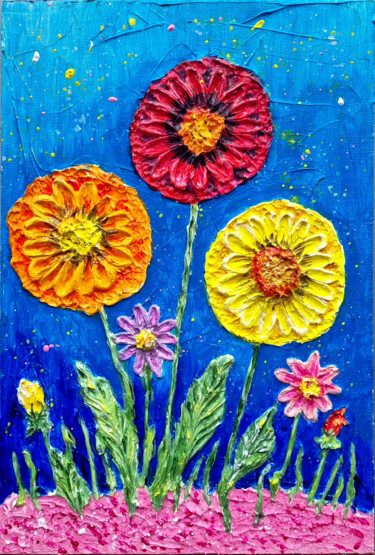 Magical Textured Acrylic Flowers Painting on Canvas Ζωγραφική με τίτλο "Magical Textured Ac…" από Olga Dar, Αυθεντικά έργα τέχνης, Ακρυλικό