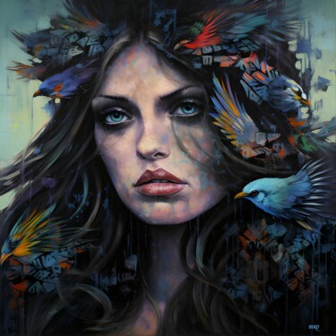 Digitale Kunst getiteld "Rain Bird" door Beauty Ives, Origineel Kunstwerk, Digitaal Schilderwerk