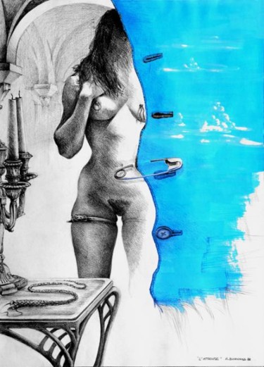 Dessin intitulée "l'attente" par Alain Bonnand, Œuvre d'art originale