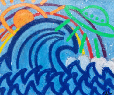 Pittura intitolato "Sun-disco-wave" da Giuseppe Valia, Opera d'arte originale, Acrilico Montato su Telaio per barella in leg…