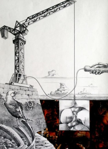 Dessin intitulée "quand la mer se ret…" par Alain Bonnand, Œuvre d'art originale