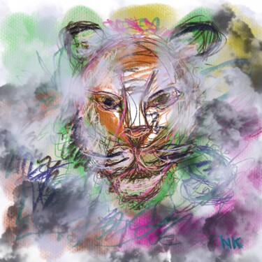 绘画 标题为“Les animaux fuirent…” 由Nancy Krief, 原创艺术品, 数字油画 安装在铝上
