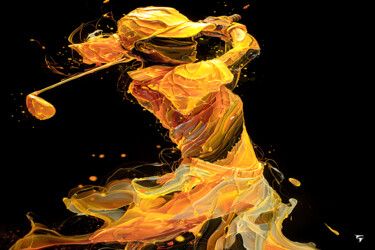 "Élan Solaire" – Golfeuse abstraite en mouvement Digitale Kunst getiteld ""Élan Solaire" – Go…" door Frédéric Font (Chroma), Origineel Kunstwerk, Digitaal Schilderwerk Gemon…