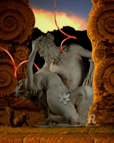 Digital Arts titled "Le Fil rouge" by Geneviève Chaussé, Original Artwork, Digital Collage