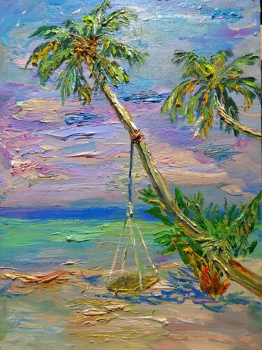 Painting titled "Пляж" by Margarita Makarova, Original Artwork, Oil